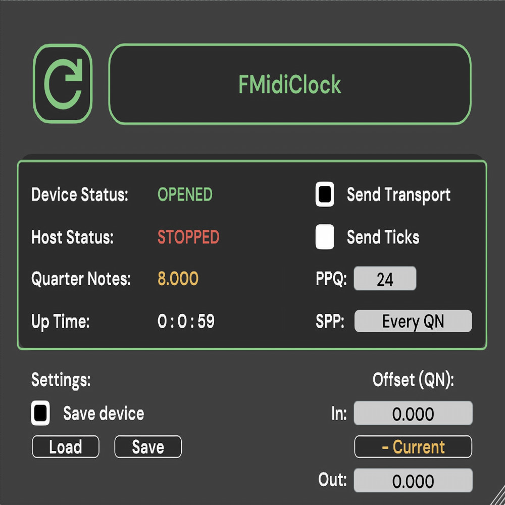 The GUI of Fornicelli's FMidiClock VST plugin.